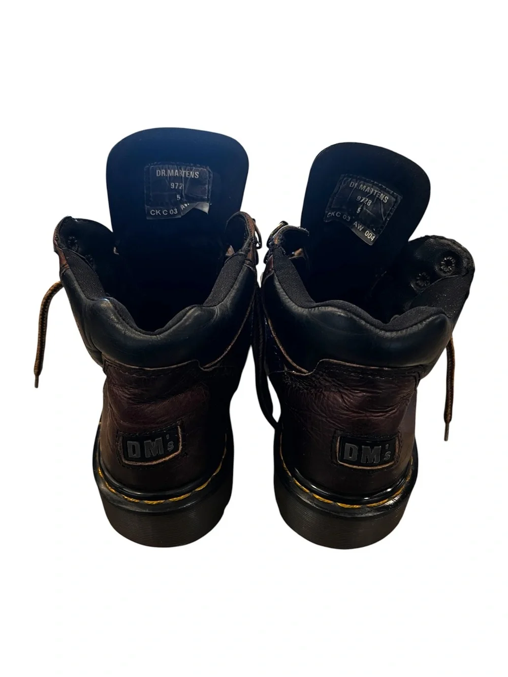 Dr. Martens Brown Leather Lace-Up Work Boots with Yellow Stitching